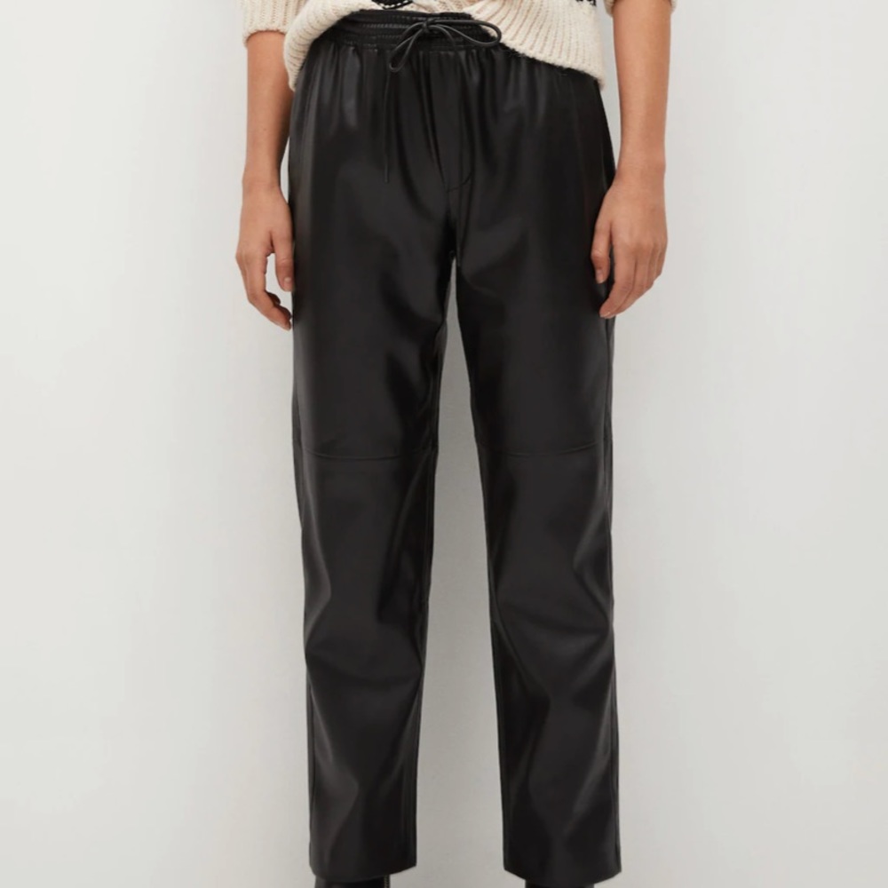 Mango Faux Leather Elastic Waist Trousers